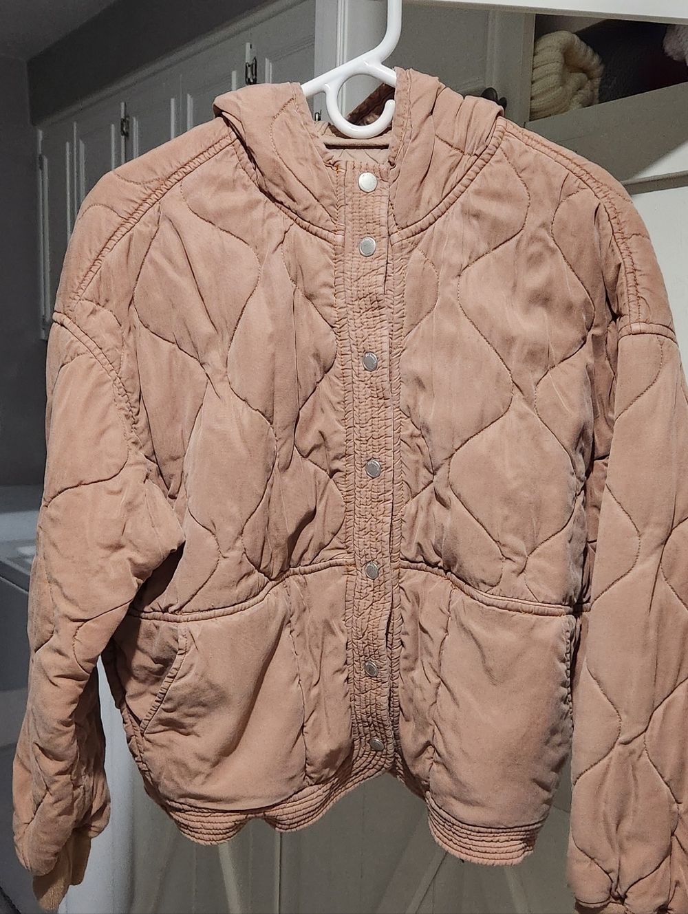 Blank NYC Quilted Hooded Jacket in Tan, Pre-owned In Good Condition, Small